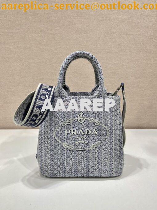 Replica Prada Small Logo Ricamo Jacquard Tote 1BA343 Blue 3