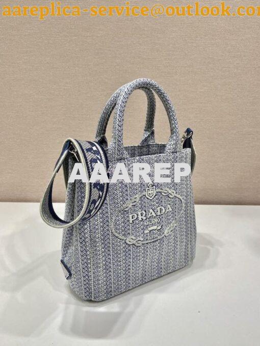 Replica Prada Small Logo Ricamo Jacquard Tote 1BA343 Blue 4