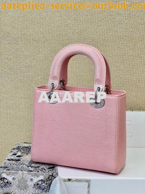 Replica Dior Lizard Leather Small Lady Dior Bag in Rose Sakura with Cr 6