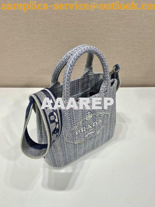 Replica Prada Small Logo Ricamo Jacquard Tote 1BA343 Blue 5