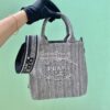 Replica Prada Small Logo Ricamo Jacquard Tote 1BA343 Blue 12