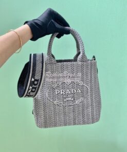 Replica Prada Small Logo Ricamo Jacquard Tote 1BA343 Black