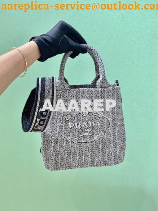 Replica Prada Small Logo Ricamo Jacquard Tote 1BA343 Black