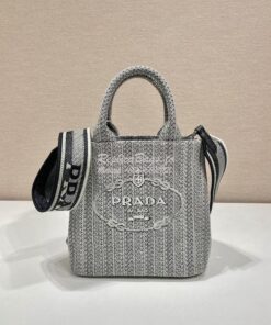 Replica Prada Small Logo Ricamo Jacquard Tote 1BA343 Black 2