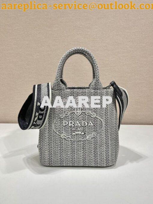 Replica Prada Small Logo Ricamo Jacquard Tote 1BA343 Black 2