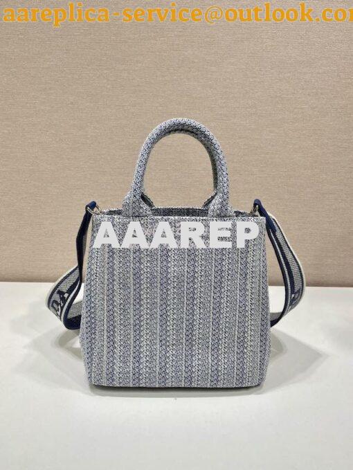 Replica Prada Small Logo Ricamo Jacquard Tote 1BA343 Blue 10