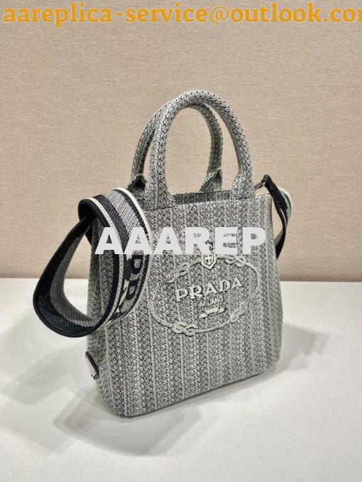 Replica Prada Small Logo Ricamo Jacquard Tote 1BA343 Black 3