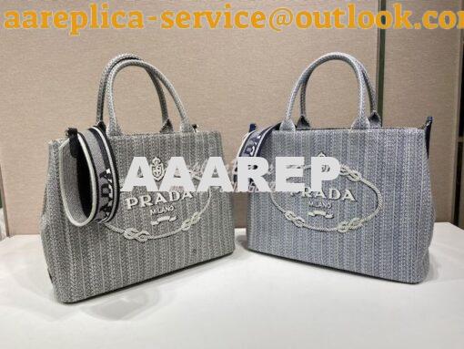 Replica Prada Medium Logo Ricamo Jacquard Tote 1BA342 Blue