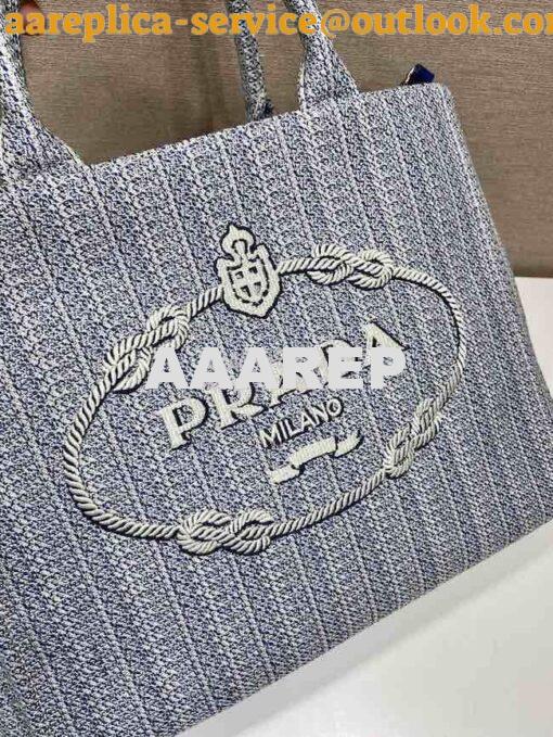 Replica Prada Medium Logo Ricamo Jacquard Tote 1BA342 Blue 5