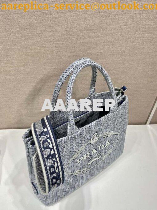 Replica Prada Medium Logo Ricamo Jacquard Tote 1BA342 Blue 6