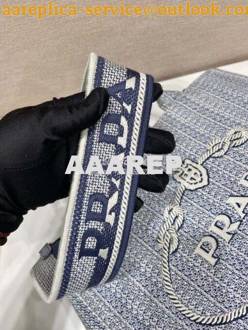 Replica Prada Medium Logo Ricamo Jacquard Tote 1BA342 Blue 7