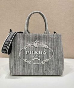 Replica Prada Medium Logo Ricamo Jacquard Tote 1BA342 Black