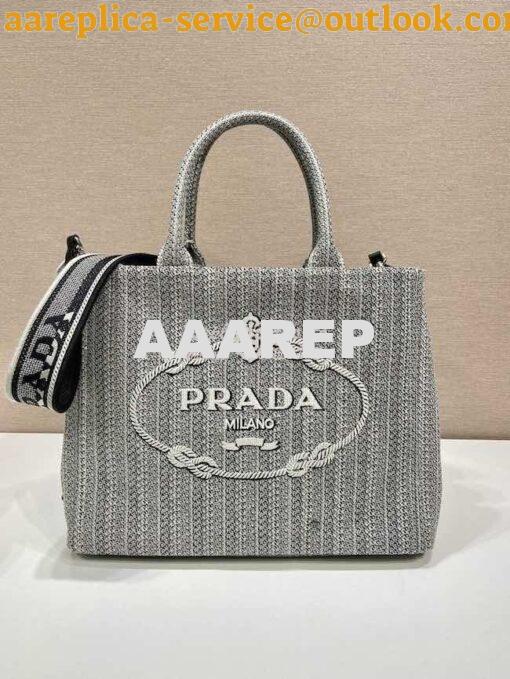 Replica Prada Medium Logo Ricamo Jacquard Tote 1BA342 Black