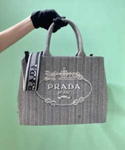 Replica Prada Medium Logo Ricamo Jacquard Tote 1BA342 Black 2