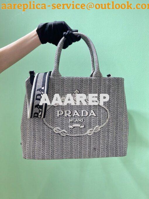 Replica Prada Medium Logo Ricamo Jacquard Tote 1BA342 Black 2