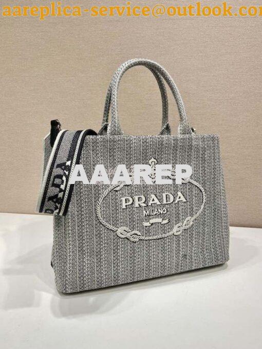 Replica Prada Medium Logo Ricamo Jacquard Tote 1BA342 Black 3