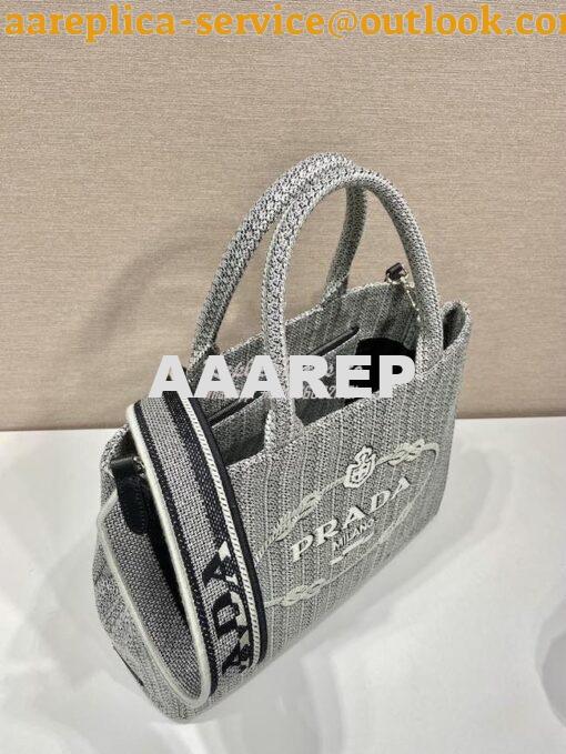 Replica Prada Medium Logo Ricamo Jacquard Tote 1BA342 Black 4