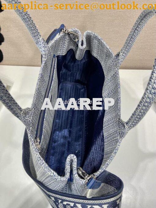 Replica Prada Medium Logo Ricamo Jacquard Tote 1BA342 Blue 9