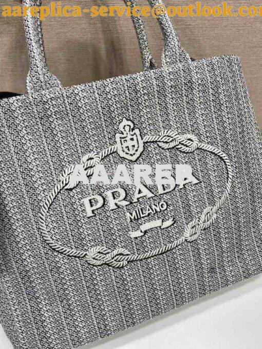 Replica Prada Medium Logo Ricamo Jacquard Tote 1BA342 Black 5