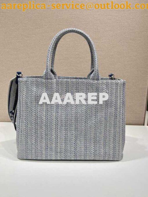 Replica Prada Medium Logo Ricamo Jacquard Tote 1BA342 Blue 11