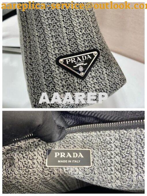 Replica Prada Medium Logo Ricamo Jacquard Tote 1BA342 Black 9