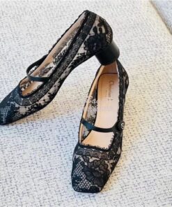 Replica Dior D-Grace Ballet Pump Black Transparent Mesh and Lambskin w