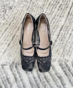 Replica Dior D-Grace Ballet Pump Black Transparent Mesh and Lambskin w 2