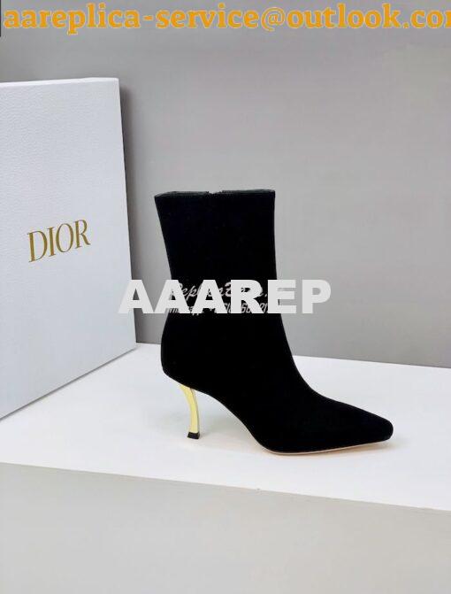 Replica Dior D-Fame Heeled Ankle Boot KDI806 Black Suede Calfskin