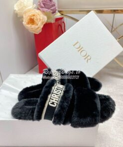 Replica Dior Chez Moi Slide Embroidered Cotton and Shearling KDQ734 2