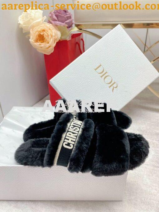 Replica Dior Chez Moi Slide Embroidered Cotton and Shearling KDQ734 2