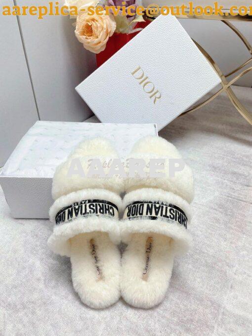 Replica Dior Chez Moi Slide Embroidered Cotton and Shearling KDQ734 14