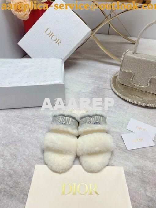 Replica Dior Chez Moi Slide Embroidered Cotton and Shearling KDQ734 24