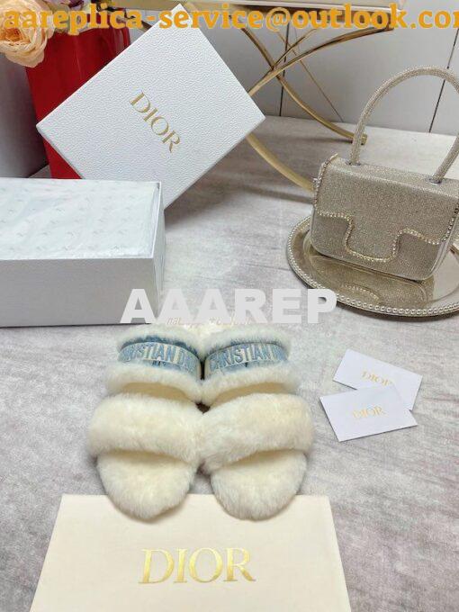 Replica Dior Chez Moi Slide Embroidered Cotton and Shearling KDQ734 33