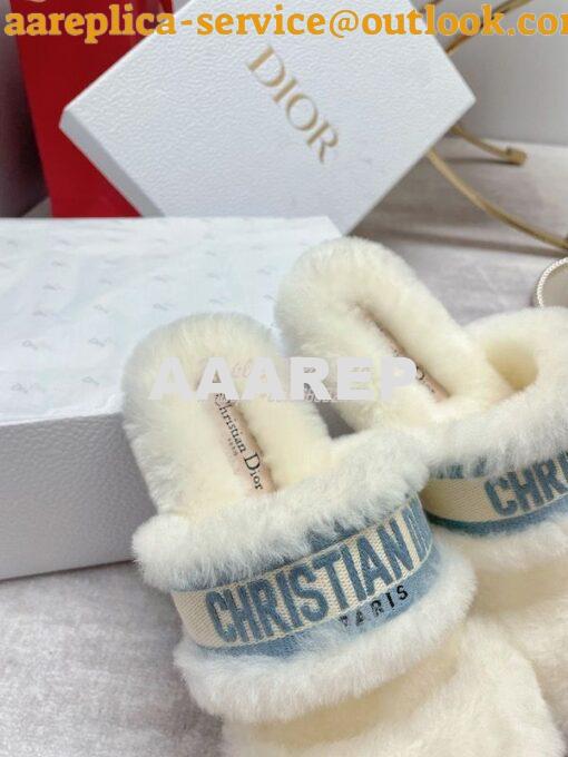 Replica Dior Chez Moi Slide Embroidered Cotton and Shearling KDQ734 34