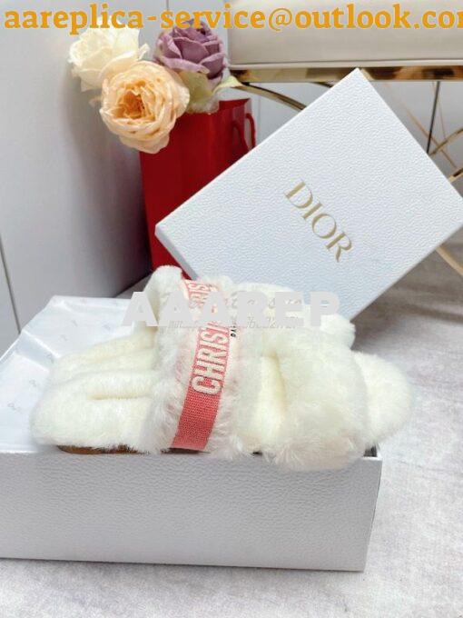 Replica Dior Chez Moi Slide Embroidered Cotton and Shearling KDQ734 36