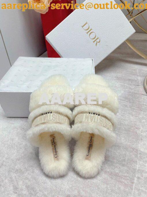 Replica Dior Chez Moi Slide Embroidered Cotton and Shearling KDQ734 43