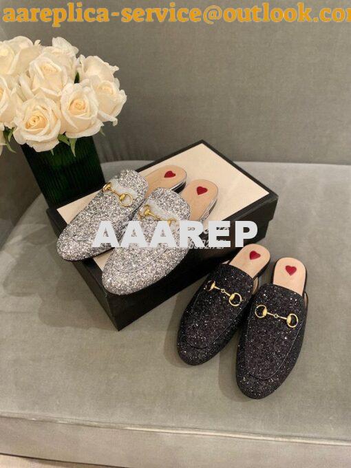 Replica Gucci Princetown Glitter Calfskin Slipper 629084