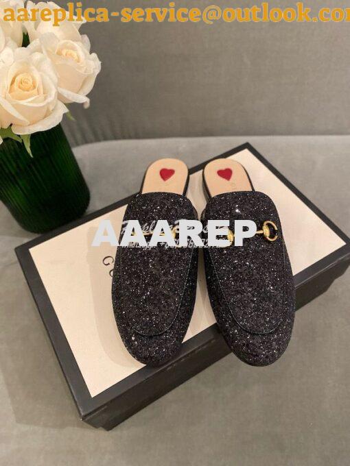 Replica Gucci Princetown Glitter Calfskin Slipper 629084 2