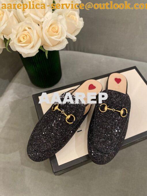 Replica Gucci Princetown Glitter Calfskin Slipper 629084 4