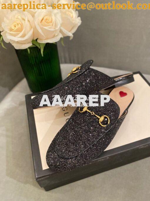 Replica Gucci Princetown Glitter Calfskin Slipper 629084 5