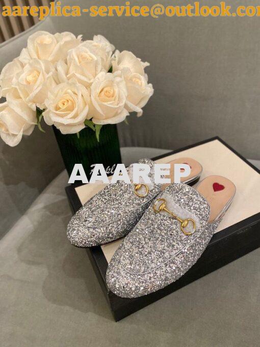 Replica Gucci Princetown Glitter Calfskin Slipper 629084 10