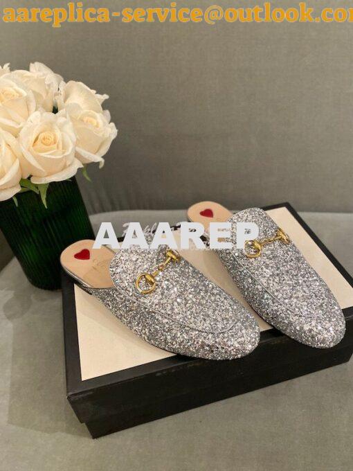 Replica Gucci Princetown Glitter Calfskin Slipper 629084 12