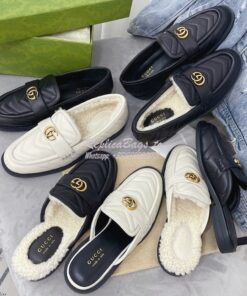 Replica Gucci Aria Slipper With Double G 670400 Black Chevron Matelass