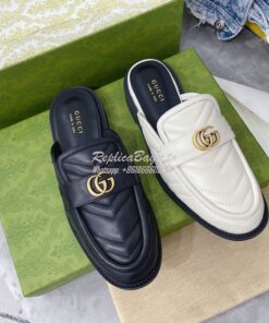 Replica Gucci Aria Slipper With Double G 670400 Black Chevron Matelass 2