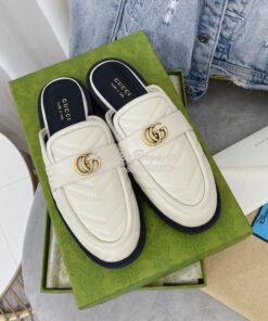 Replica Gucci Aria Slipper With Double G 670400 White Chevron Matelass