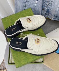 Replica Gucci Aria Slipper With Double G 670400 White Chevron Matelass 2