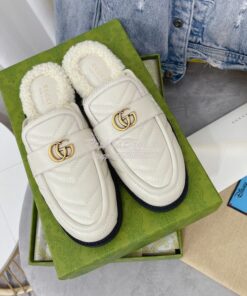 Replica Gucci Aria Slipper With Double G 670400 White Chevron Matelass