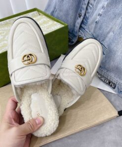 Replica Gucci Aria Slipper With Double G 670400 White Chevron Matelass 2