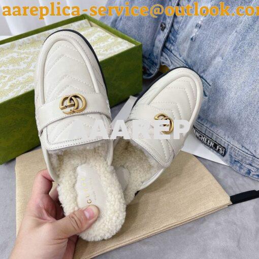 Replica Gucci Aria Slipper With Double G 670400 White Chevron Matelass 2