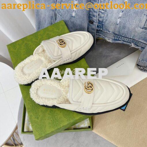 Replica Gucci Aria Slipper With Double G 670400 White Chevron Matelass 4